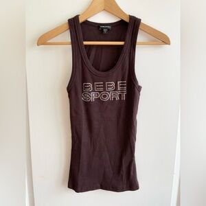 Vintage Y2K 2000s Bebe Sport Top Size Medium Bling Logo USA Brown